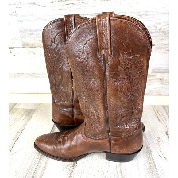Nocona Mens 10.5 Antique Tan Calf Leather 13 Inch Pull On Cowboy Boots Western - Picture 7 of 9